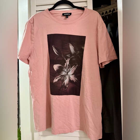 Express Light Pink Floral Graphic Men's Tee - Picture 1 of 4